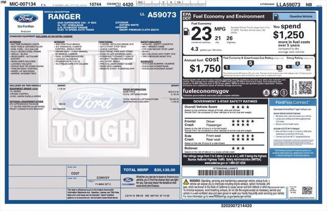 used 2020 Ford Ranger car, priced at $24,500