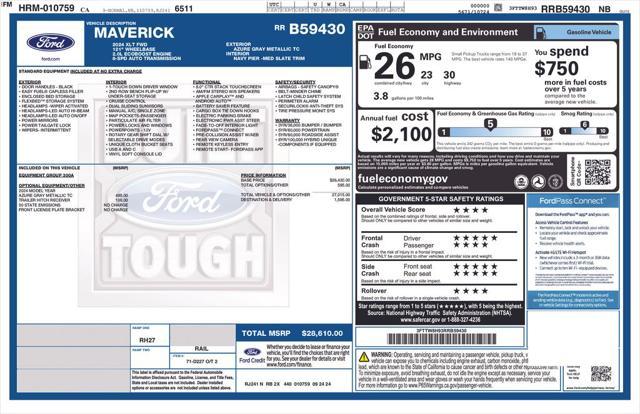 used 2024 Ford Maverick car, priced at $29,700