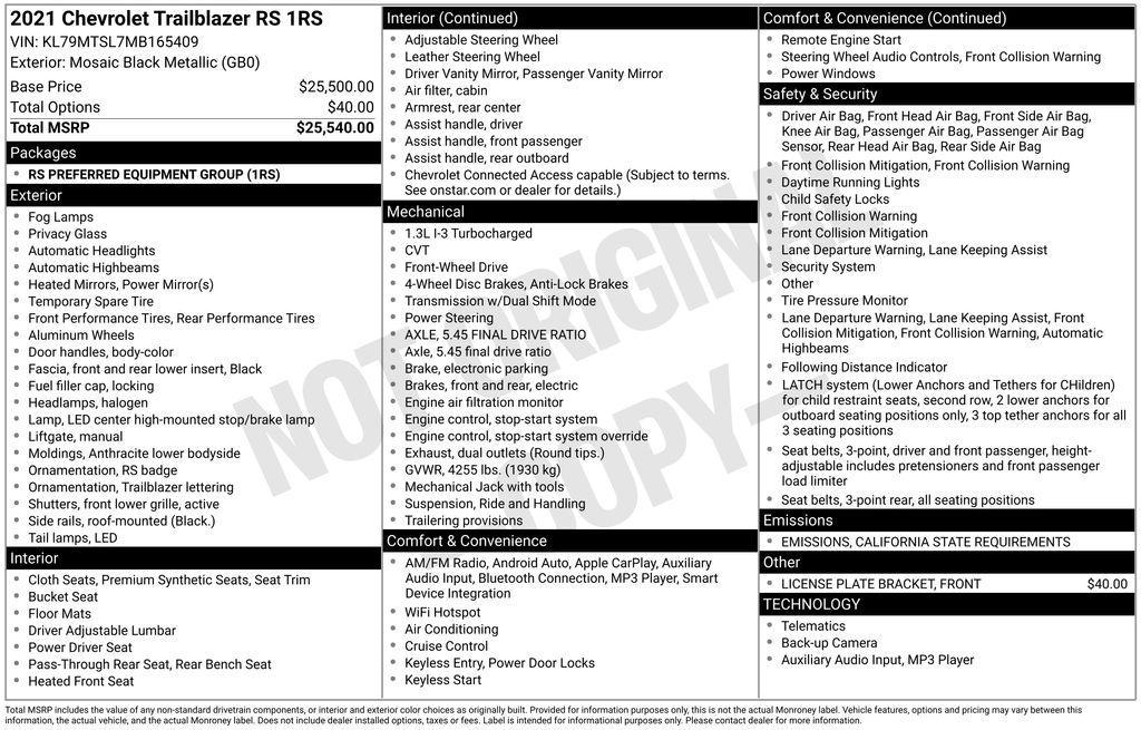 used 2021 Chevrolet TrailBlazer car, priced at $20,000