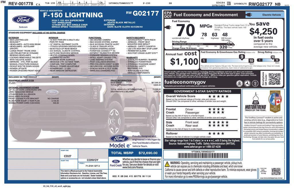 used 2024 Ford F-150 Lightning car, priced at $52,850