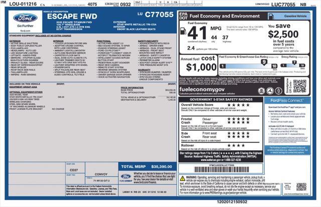 used 2020 Ford Escape car, priced at $19,000