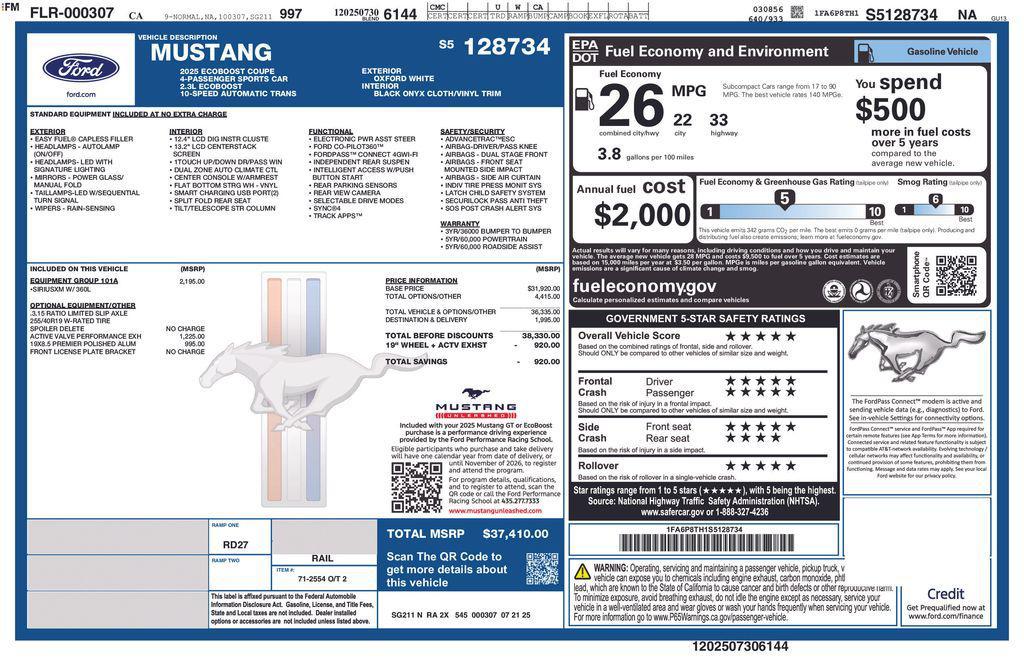 new 2025 Ford Mustang car, priced at $35,660