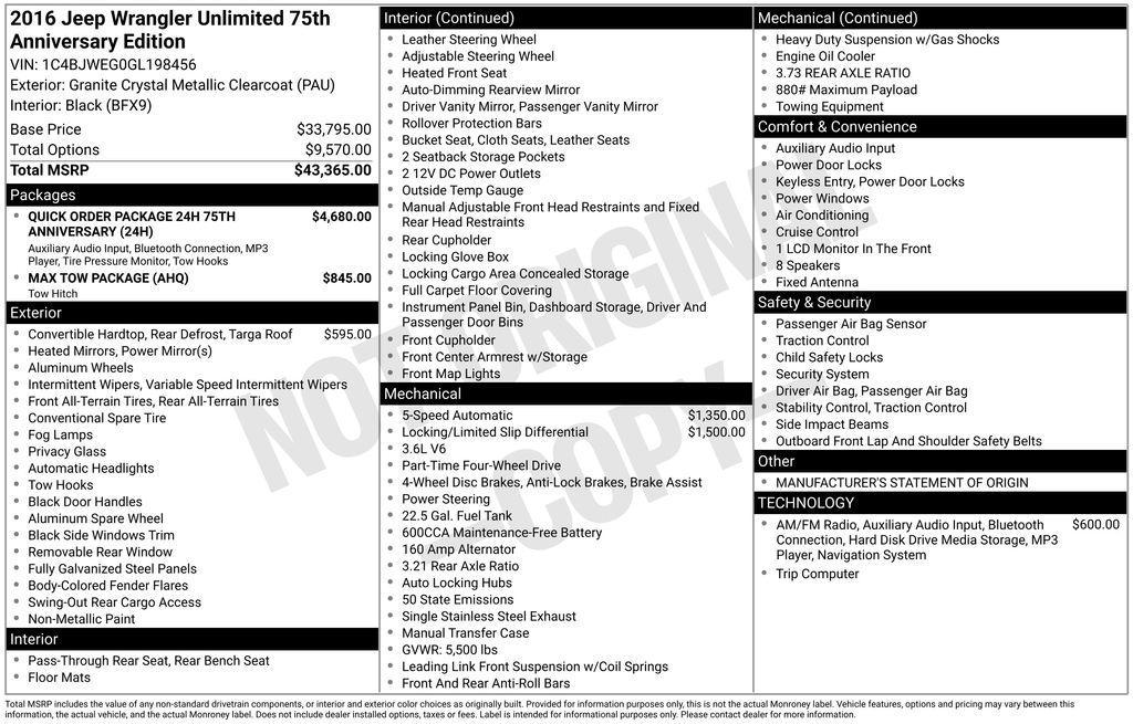 used 2016 Jeep Wrangler Unlimited car, priced at $20,000