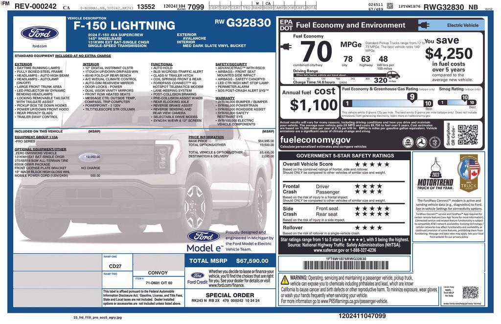 new 2024 Ford F-150 Lightning car, priced at $57,590