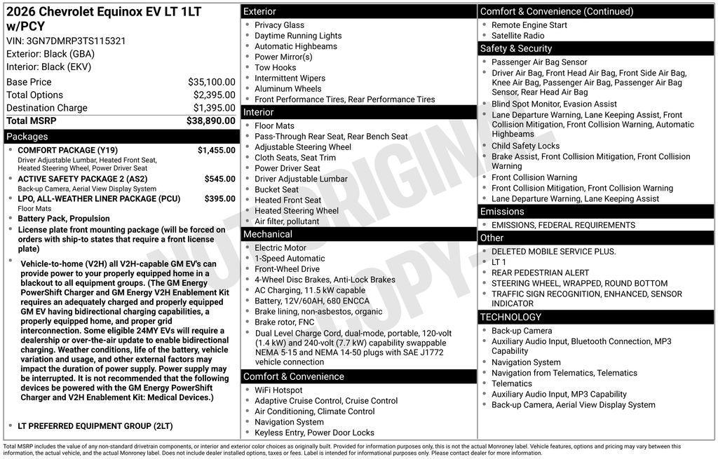 new 2026 Chevrolet Equinox EV car, priced at $38,778