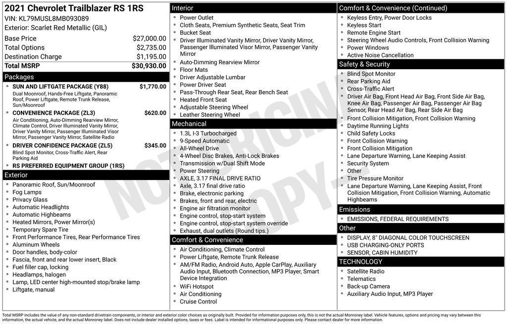 used 2021 Chevrolet TrailBlazer car, priced at $22,500