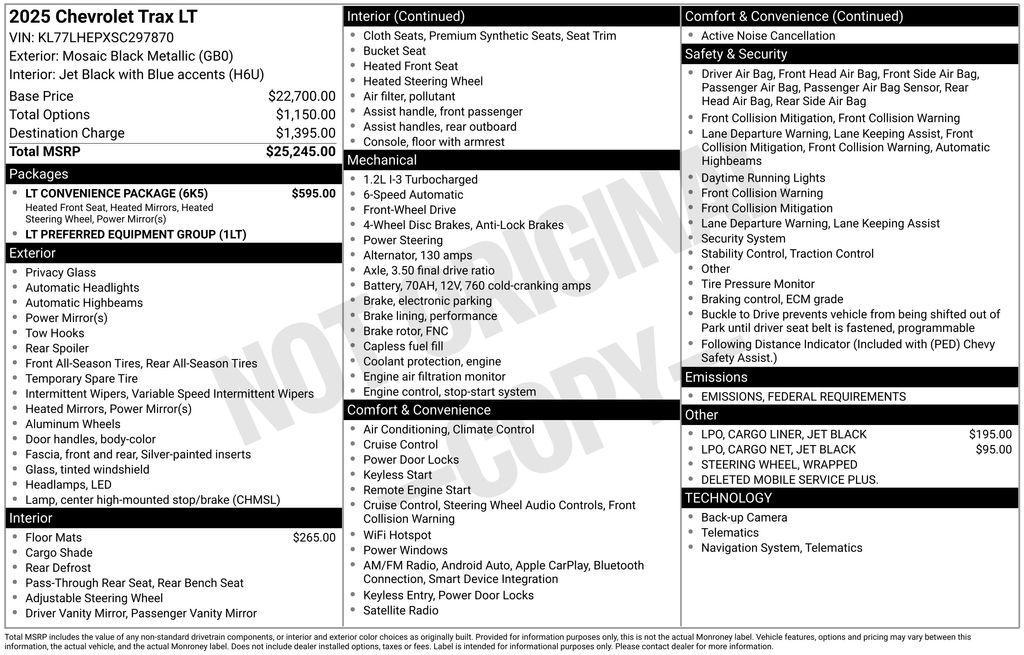 new 2025 Chevrolet Trax car, priced at $23,707