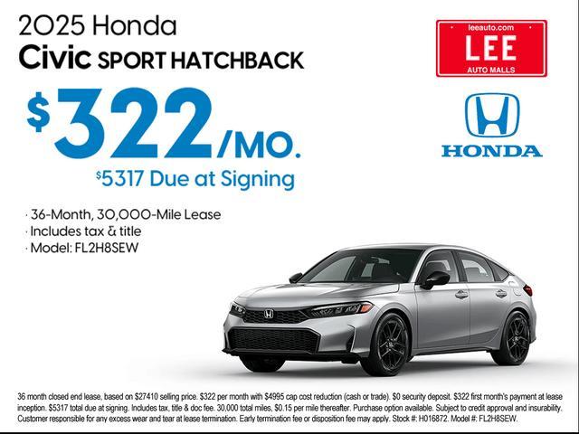 new 2025 Honda Civic car, priced at $29,055