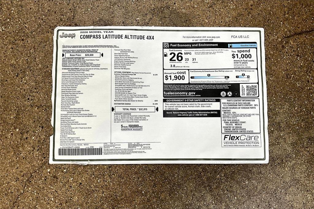 new 2026 Jeep Compass car, priced at $28,349