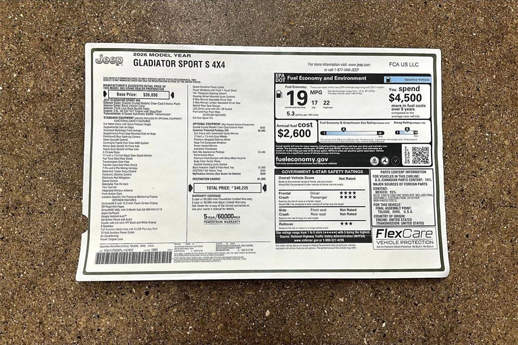 new 2026 Jeep Gladiator car, priced at $48,225