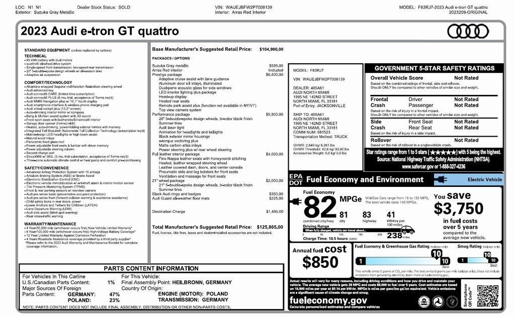 used 2023 Audi e-tron GT car, priced at $59,980