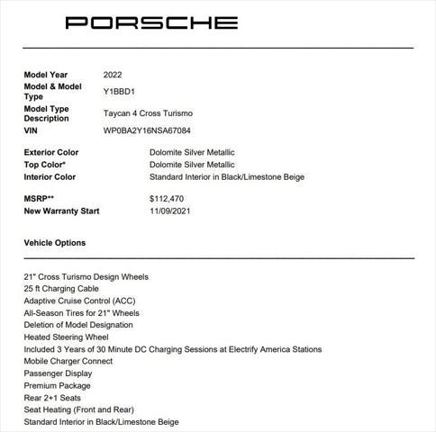 used 2022 Porsche Taycan Cross Turismo car