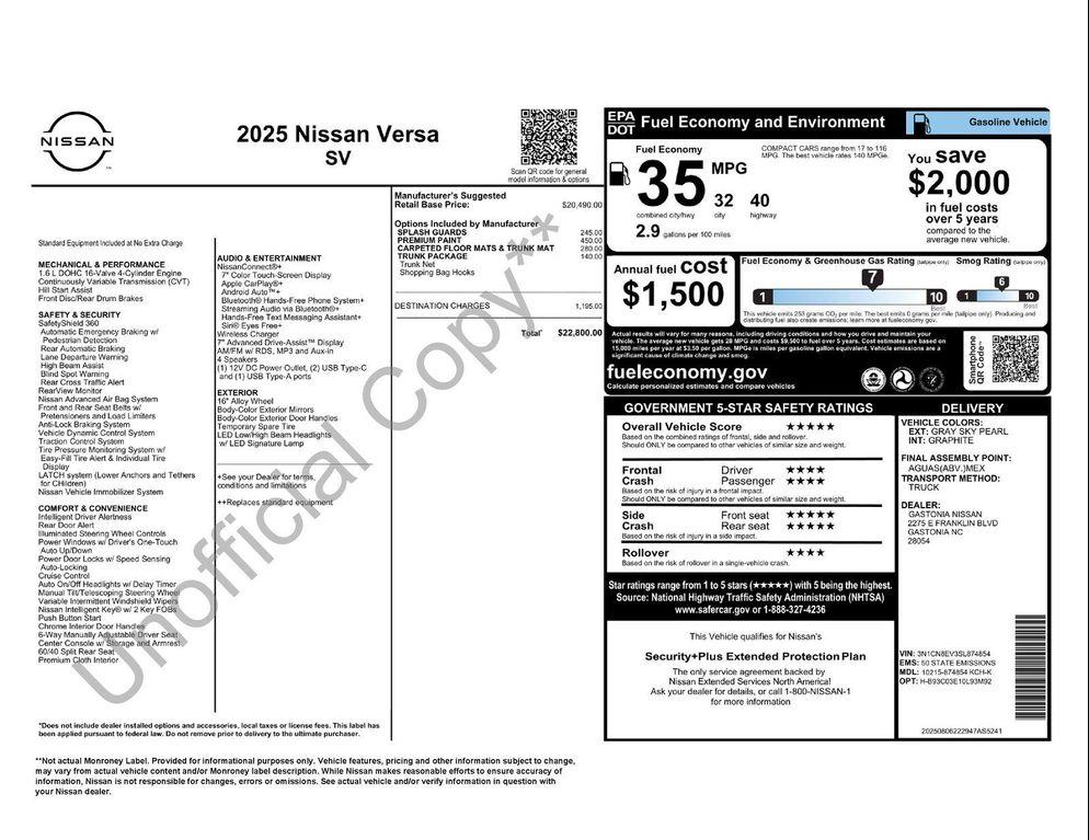 new 2025 Nissan Versa car, priced at $21,299