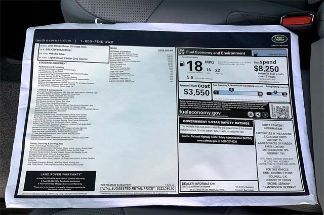 new 2025 Land Rover Range Rover car, priced at $222,390