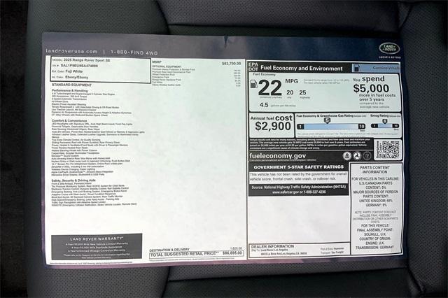 new 2025 Land Rover Range Rover Sport car, priced at $86,695