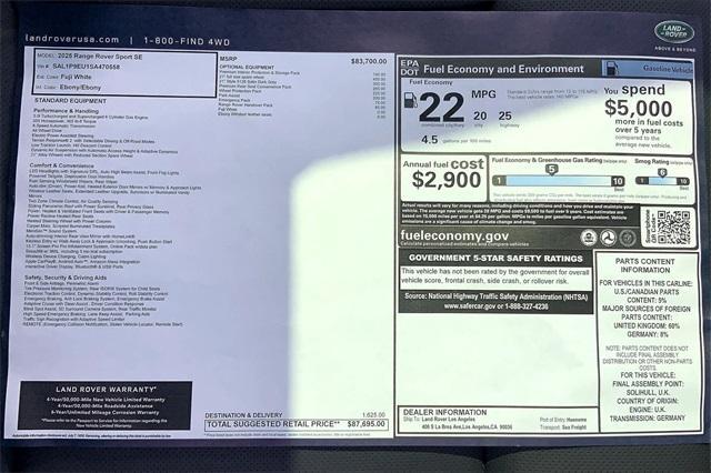 new 2025 Land Rover Range Rover Sport car, priced at $87,695