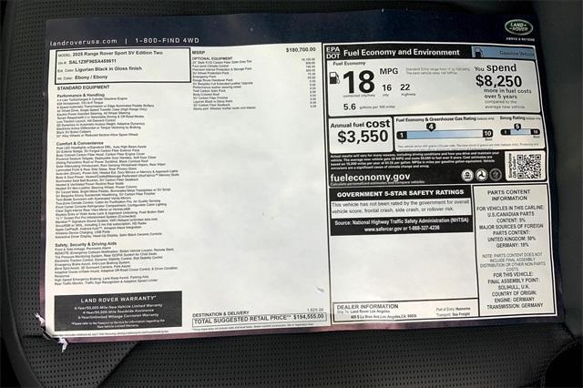 new 2025 Land Rover Range Rover Sport car, priced at $194,555
