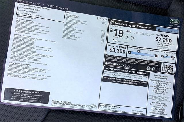 new 2025 Land Rover Range Rover car, priced at $144,400