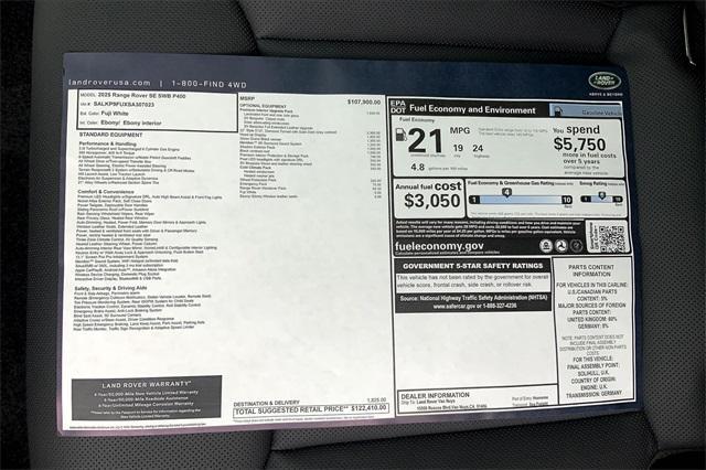 new 2025 Land Rover Range Rover car, priced at $122,410