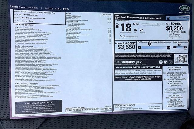new 2025 Land Rover Range Rover Sport car, priced at $187,180