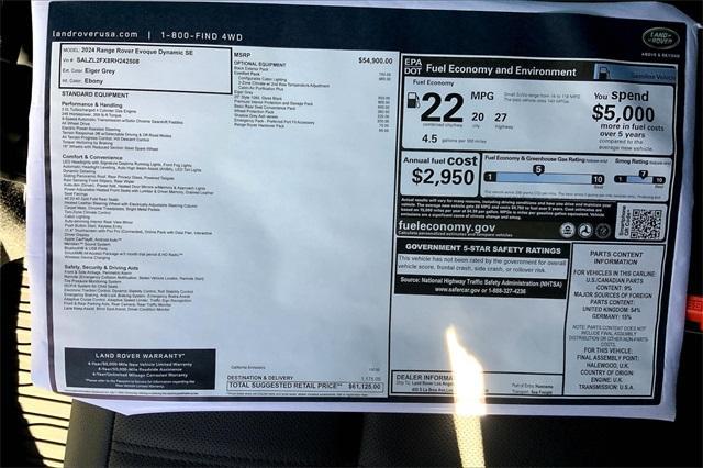 used 2024 Land Rover Range Rover Evoque car, priced at $44,485