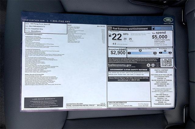 new 2025 Land Rover Range Rover Sport car, priced at $95,480