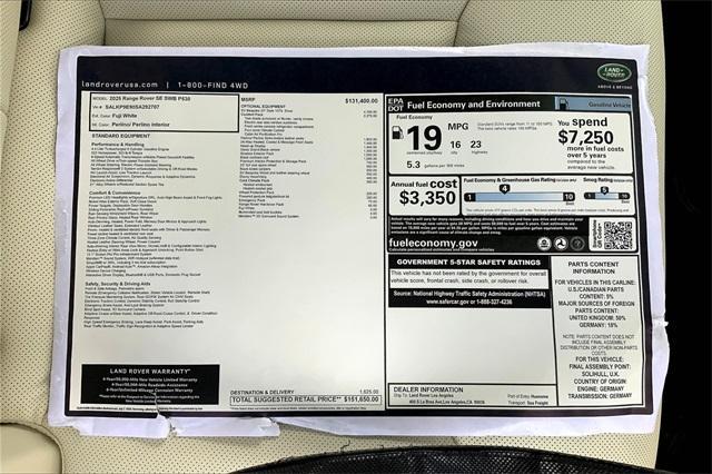 new 2025 Land Rover Range Rover car, priced at $151,650