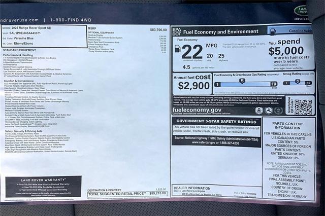 new 2025 Land Rover Range Rover Sport car, priced at $89,215