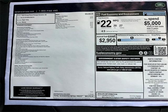 used 2024 Land Rover Range Rover Evoque car, priced at $42,900