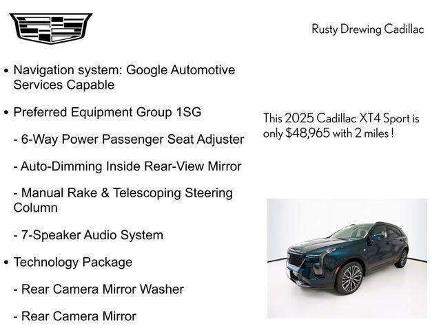 new 2025 Cadillac XT4 car, priced at $48,215