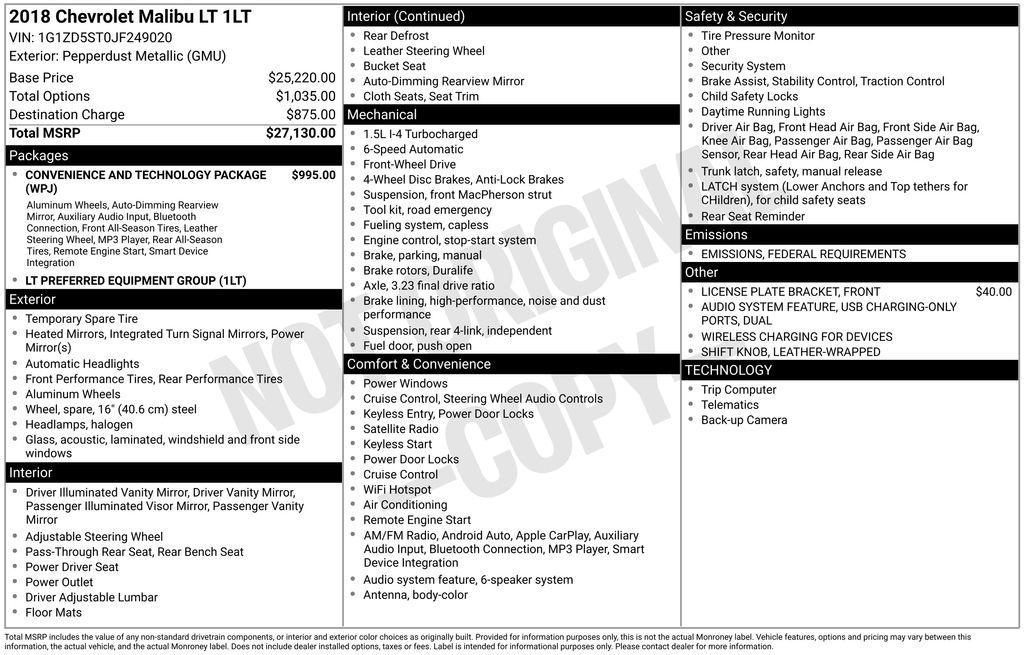 used 2018 Chevrolet Malibu car, priced at $17,500