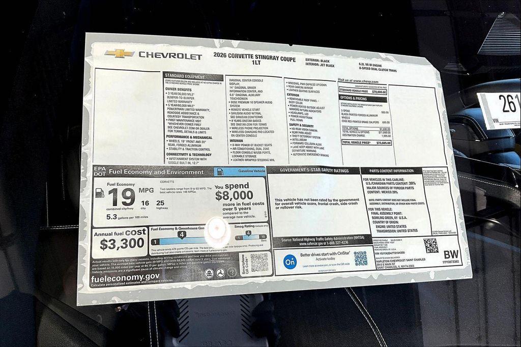 new 2026 Chevrolet Corvette car, priced at $73,685