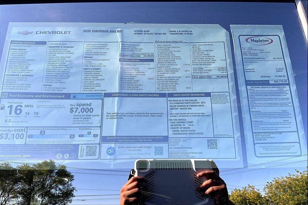 new 2026 Chevrolet Suburban car, priced at $87,085