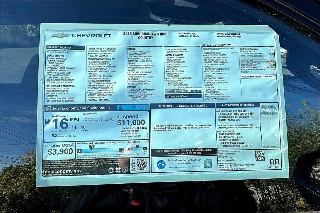 new 2026 Chevrolet Suburban car, priced at $96,645