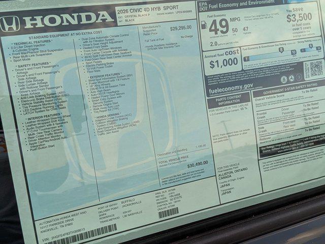 new 2026 Honda Civic Hybrid car, priced at $29,113