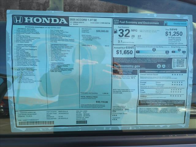 new 2025 Honda Accord car, priced at $30,950