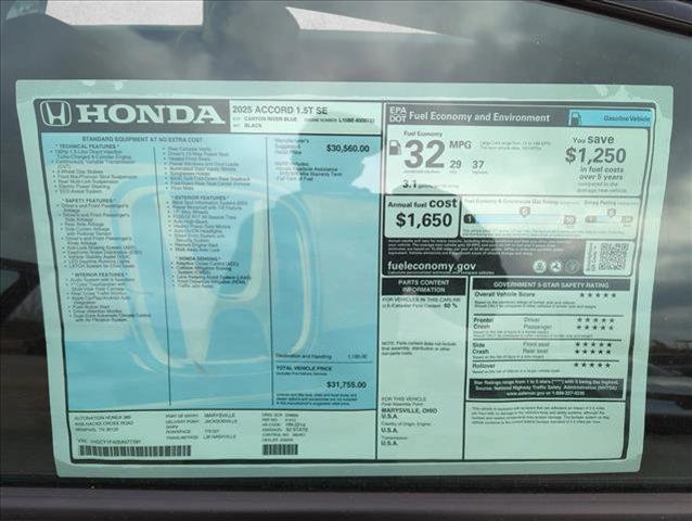 new 2025 Honda Accord car, priced at $30,319