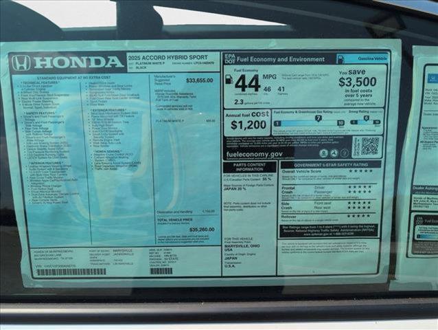 new 2025 Honda Accord Hybrid car, priced at $33,655