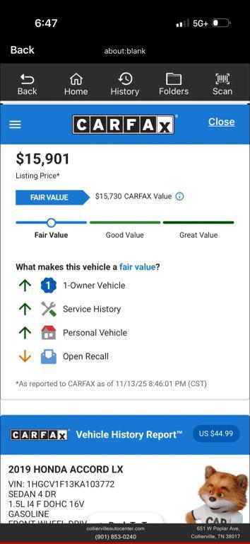 used 2019 Honda Accord car, priced at $15,901