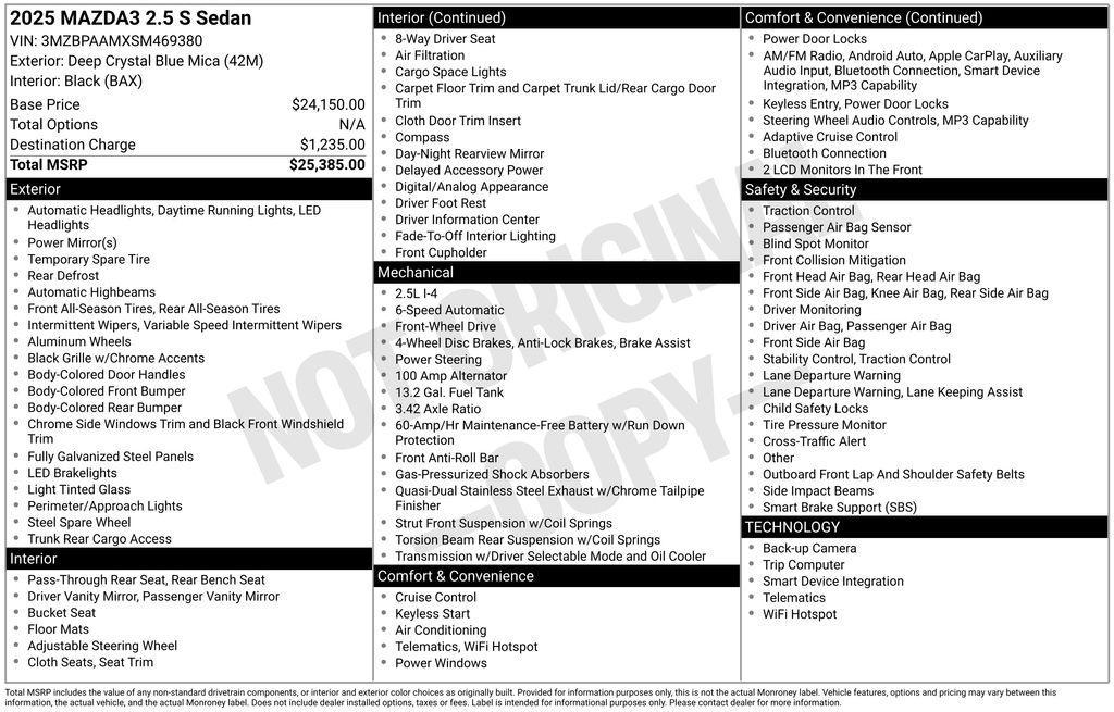 new 2025 Mazda Mazda3 car, priced at $25,335