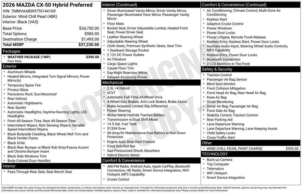 new 2026 Mazda CX-50 Hybrid car, priced at $37,230