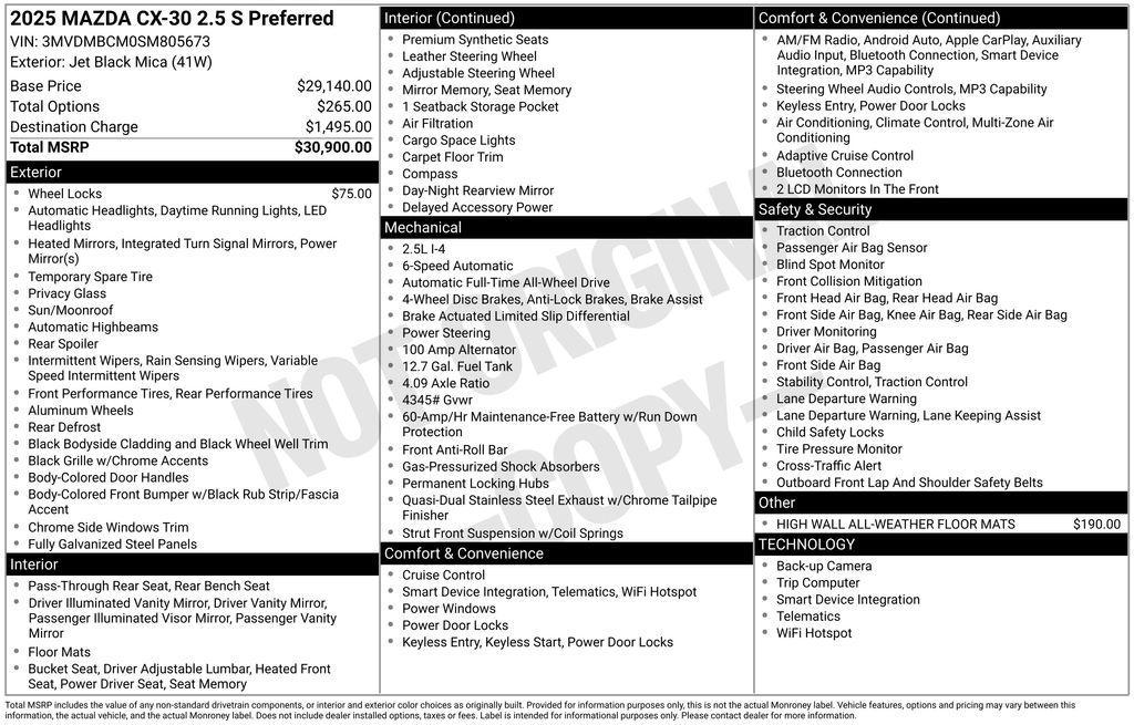 new 2025 Mazda CX-30 car, priced at $30,625