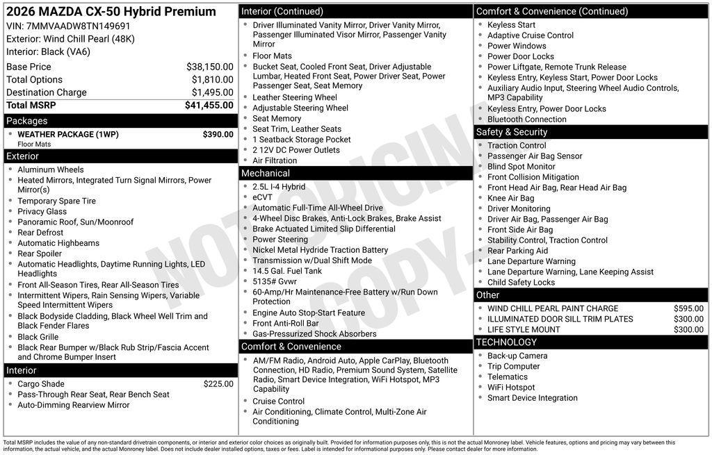 new 2026 Mazda CX-50 Hybrid car, priced at $41,455