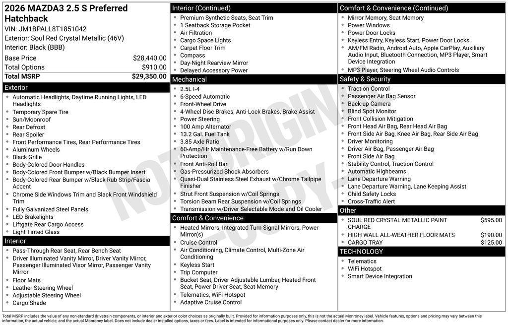 new 2026 Mazda Mazda3 car, priced at $30,585