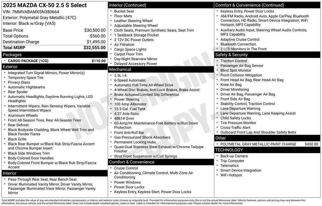 new 2025 Mazda CX-50 car, priced at $32,480