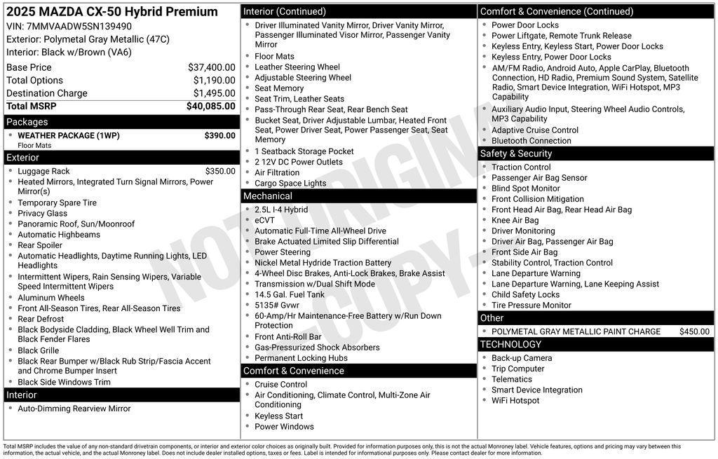 new 2025 Mazda CX-50 Hybrid car, priced at $40,085