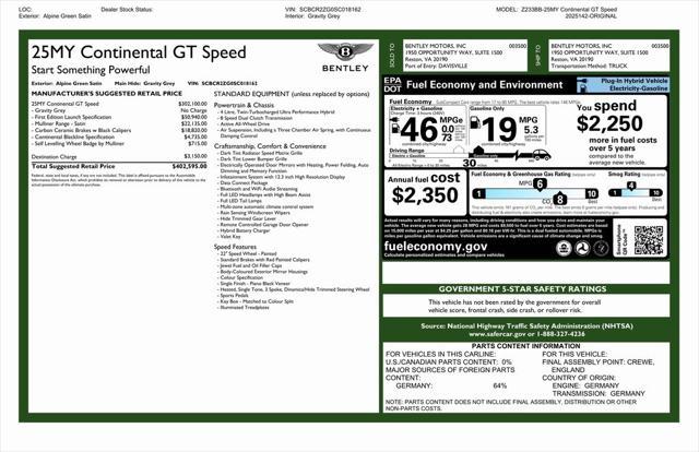 used 2025 Bentley Continental GT car, priced at $362,595