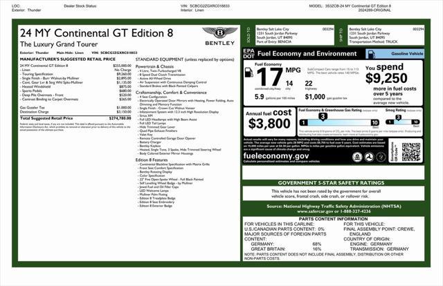 used 2024 Bentley Continental GT car, priced at $249,780