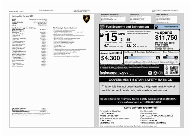 used 2024 Lamborghini Huracan STO car, priced at $425,900