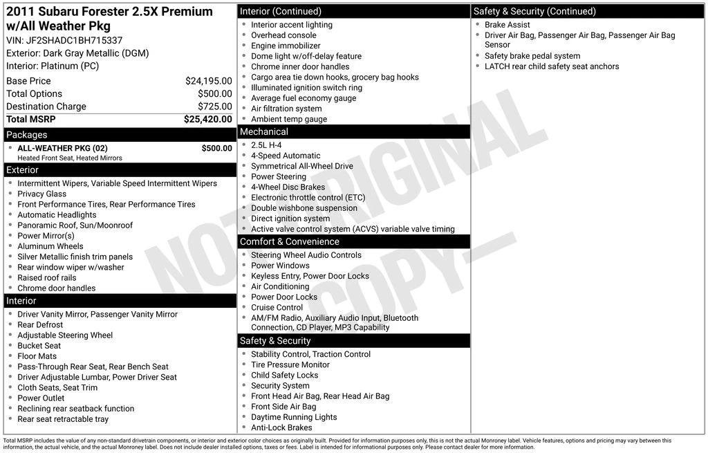 used 2011 Subaru Forester car, priced at $8,998